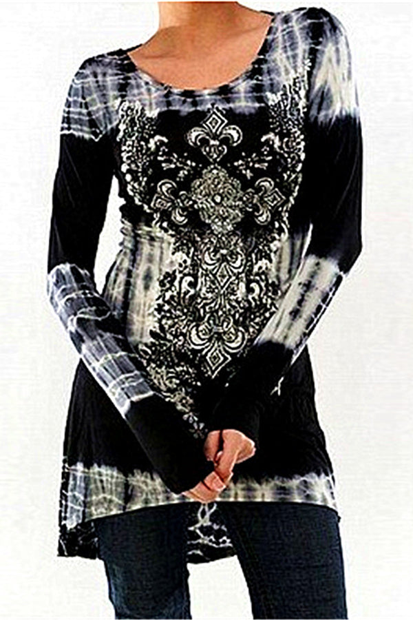 Round Neck Casual Printed Long Sleeve Top