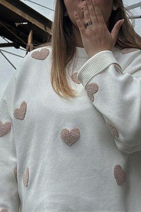 Autumn and Winter Heart-Shaped Round Neck Casual Tops