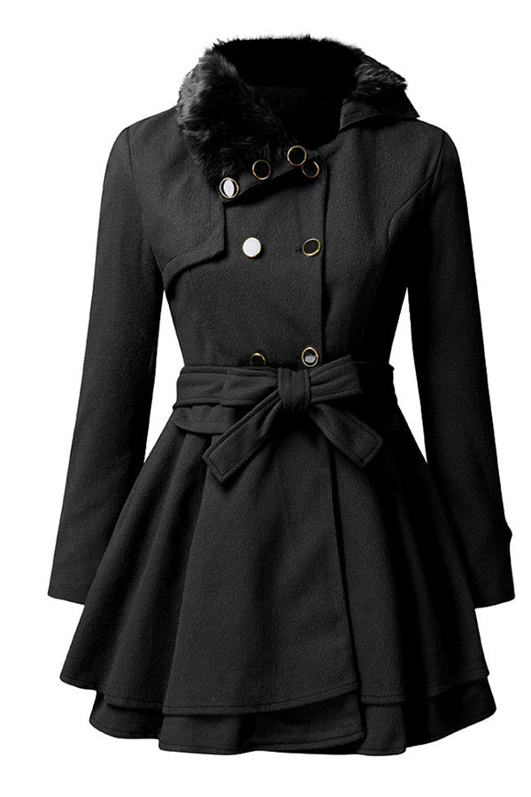 Women's Double-Breasted Slim Long Woolen Coat