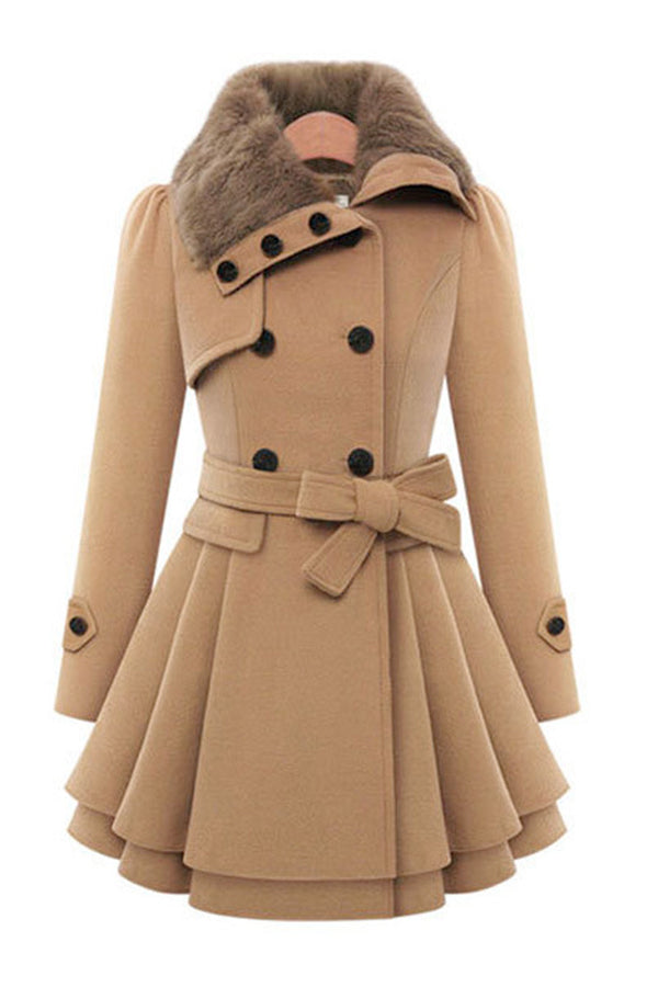 Women's Double-Breasted Slim Long Woolen Coat