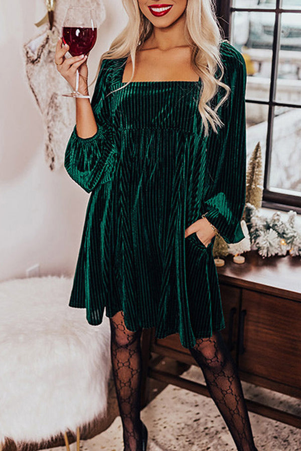 Velvet Square Neck Long Sleeve Dress