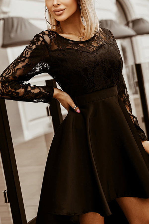 Round Neck Long Sleeve Lace Tuxedo Party Dress