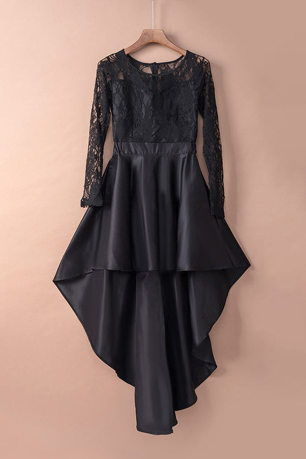 Round Neck Long Sleeve Lace Tuxedo Party Dress