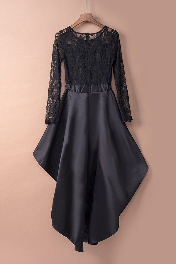 Round Neck Long Sleeve Lace Tuxedo Party Dress