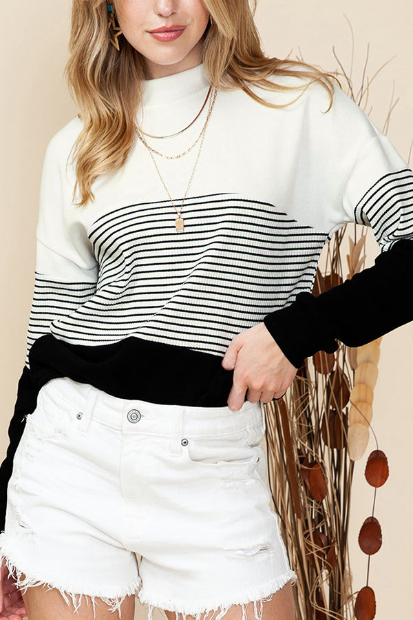 Striped Contrast Color Versatile Warm Sweater