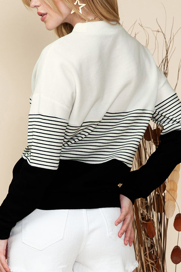 Striped Contrast Color Versatile Warm Sweater