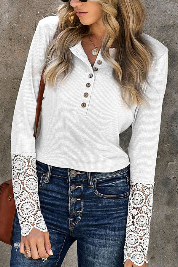 Long-Sleeved Patchwork Lace Top