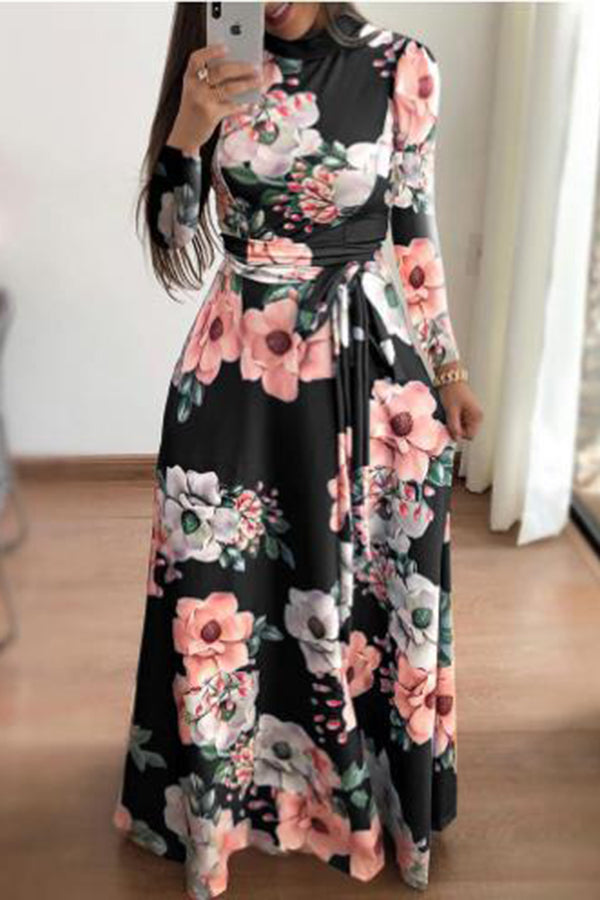 Casual Printed Strappy Short-Sleeved Long Dress