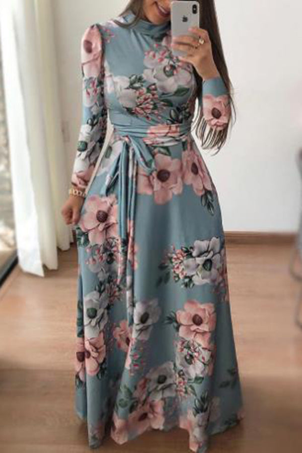 Casual Printed Strappy Short-Sleeved Long Dress