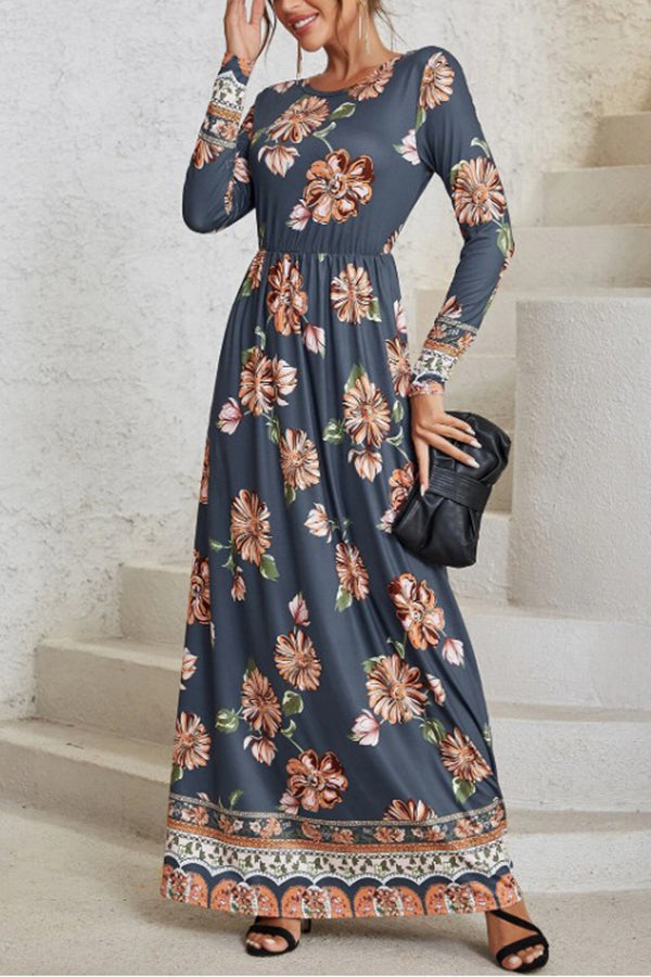 Charming Printed Long Sleeve Maxi Dress