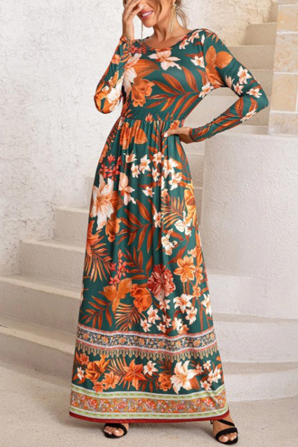 Charming Printed Long Sleeve Maxi Dress