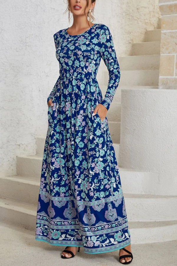 Charming Printed Long Sleeve Maxi Dress