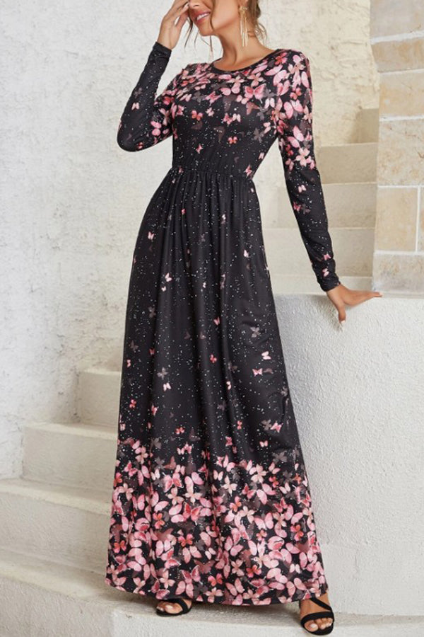 Charming Printed Long Sleeve Maxi Dress