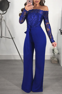 Water-Soluble Lace Bateau Neck Wide-Leg Jumpsuit