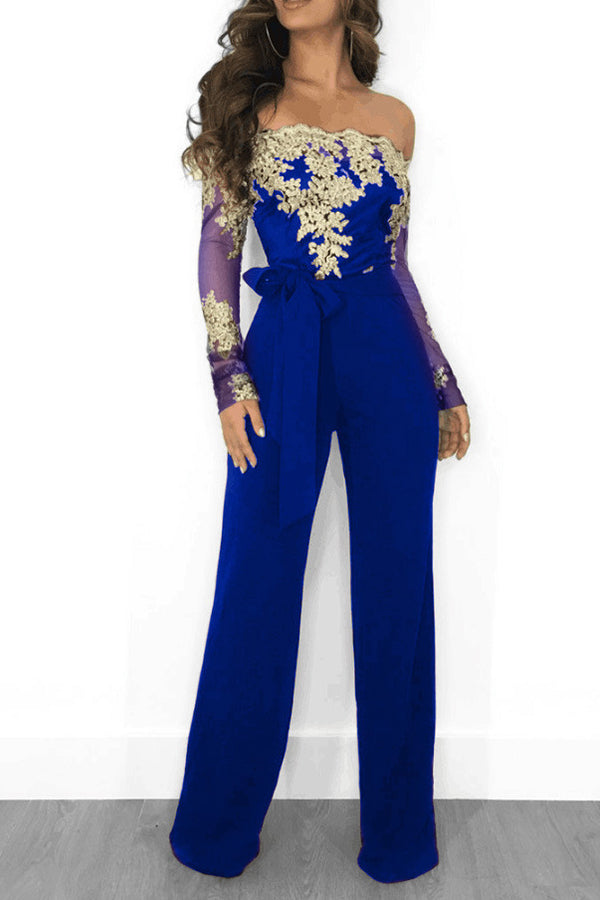 Water-Soluble Lace Bateau Neck Wide-Leg Jumpsuit