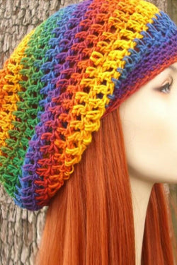 Autumn and Winter Knitted Rainbow Striped Hat