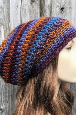 Autumn and Winter Knitted Rainbow Striped Hat