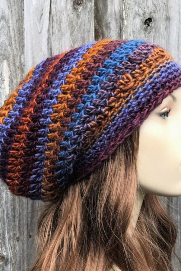 Autumn and Winter Knitted Rainbow Striped Hat