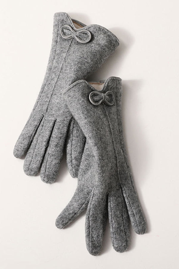 Flexible Five-Finger Bow-Decorated Warm Gloves