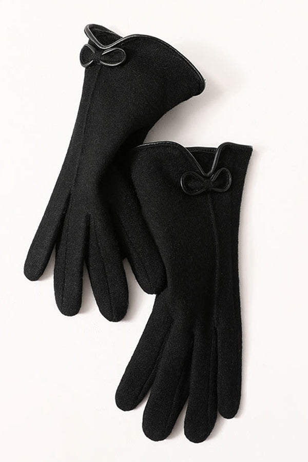 Flexible Five-Finger Bow-Decorated Warm Gloves