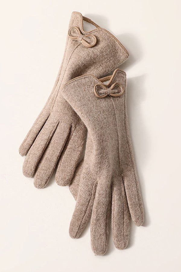 Flexible Five-Finger Bow-Decorated Warm Gloves