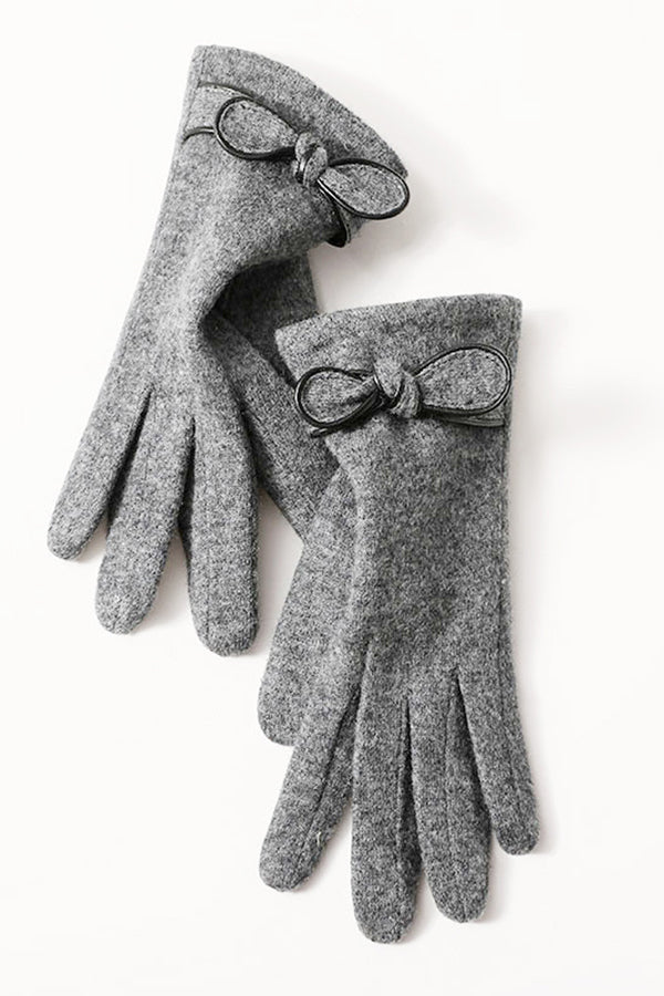 Flexible Five-Finger Bow-Decorated Warm Gloves