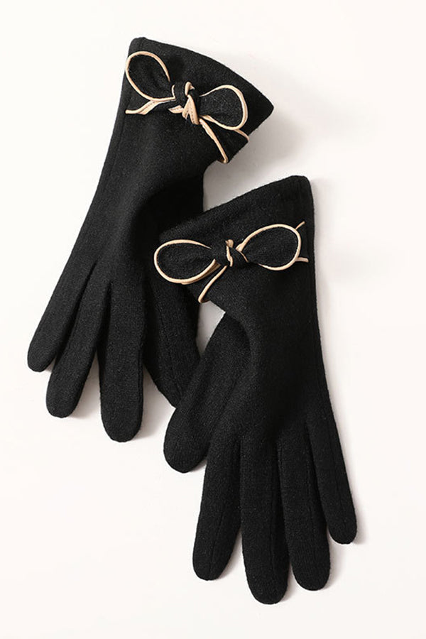 Flexible Five-Finger Bow-Decorated Warm Gloves