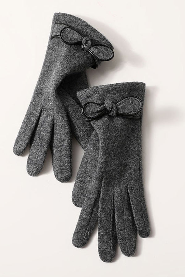 Flexible Five-Finger Bow-Decorated Warm Gloves