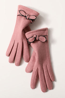 Flexible Five-Finger Bow-Decorated Warm Gloves