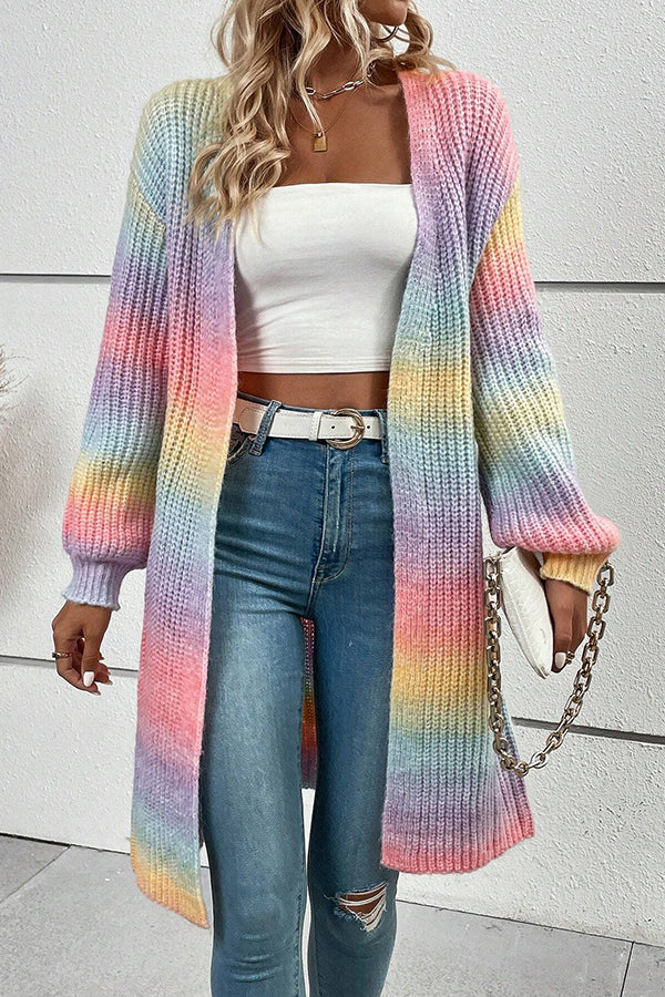 Gradient Color Cardigan Casual Jacket