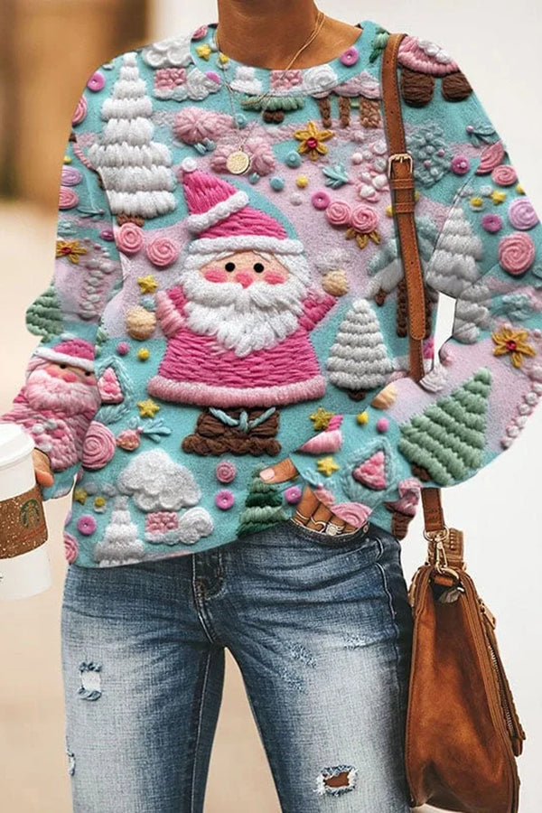 Christmas Themed Printed Loose Sweatshirt