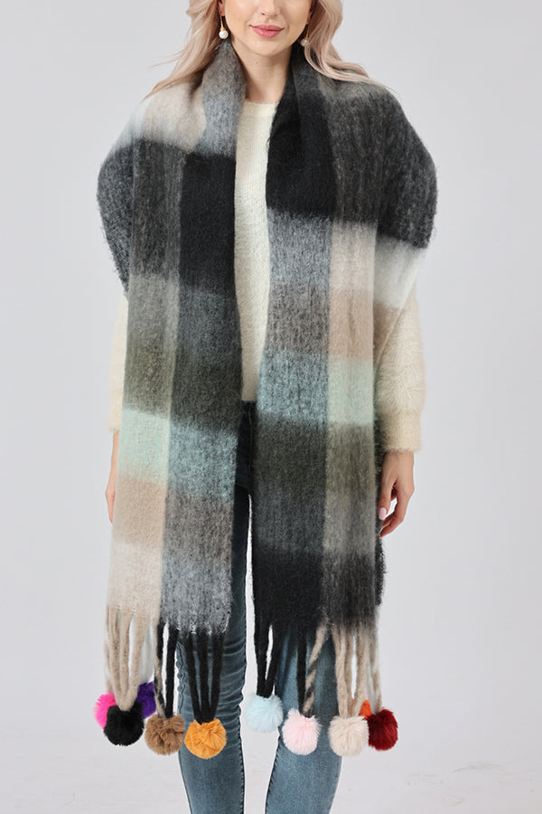 Soft Striped Fur Ball Mohair Warm Scarf