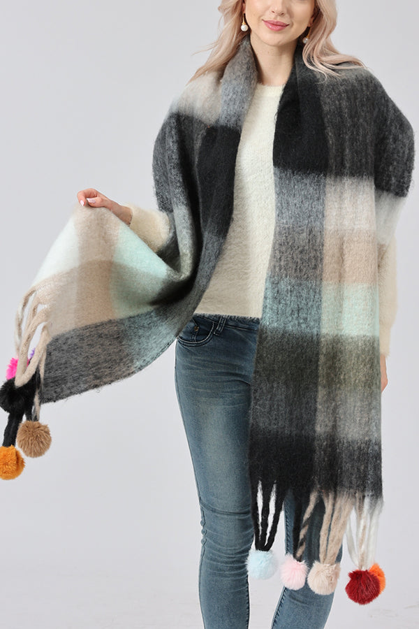 Soft Striped Fur Ball Mohair Warm Scarf