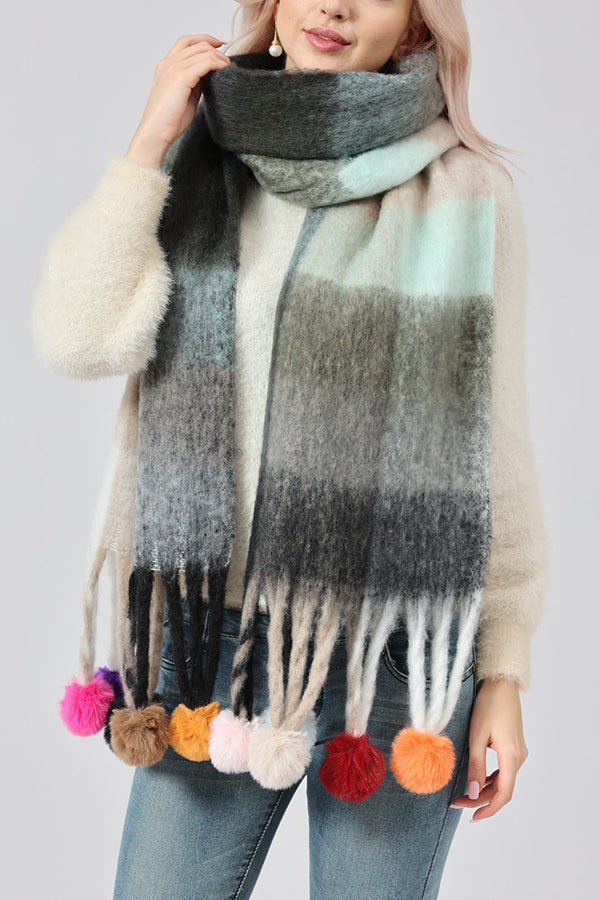 Soft Striped Fur Ball Mohair Warm Scarf