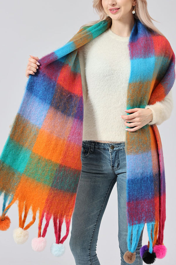 Soft Striped Fur Ball Mohair Warm Scarf