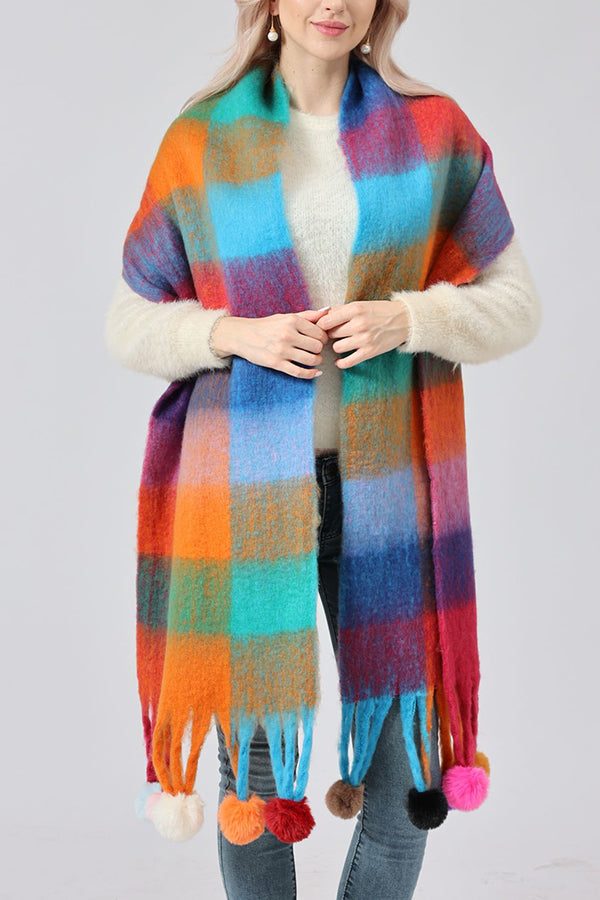 Soft Striped Fur Ball Mohair Warm Scarf