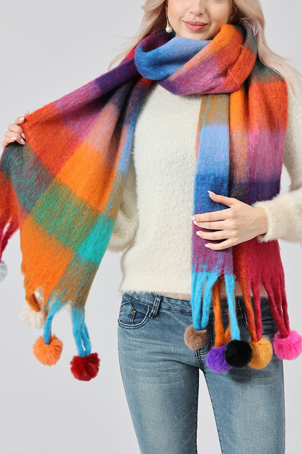 Soft Striped Fur Ball Mohair Warm Scarf