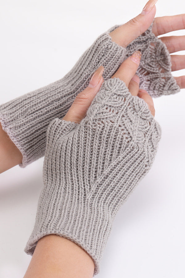 Fish scale wool knitted warm fingerless gloves