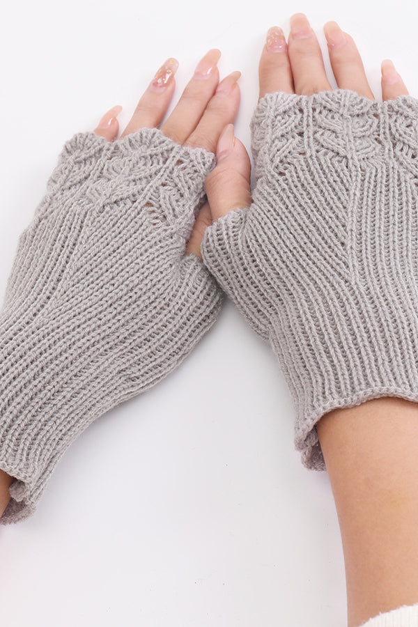 Fish scale wool knitted warm fingerless gloves