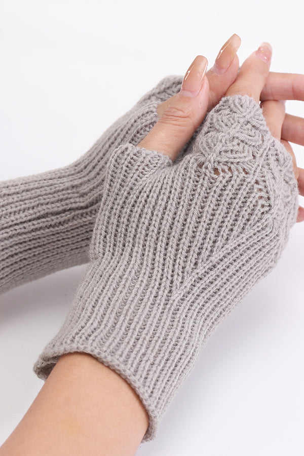 Fish scale wool knitted warm fingerless gloves