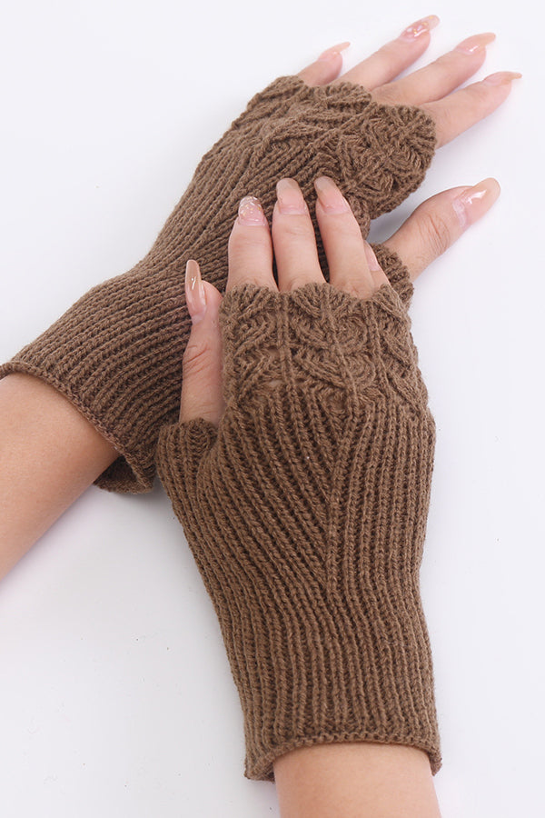 Fish scale wool knitted warm fingerless gloves