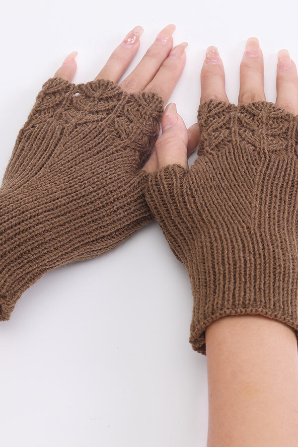 Fish scale wool knitted warm fingerless gloves