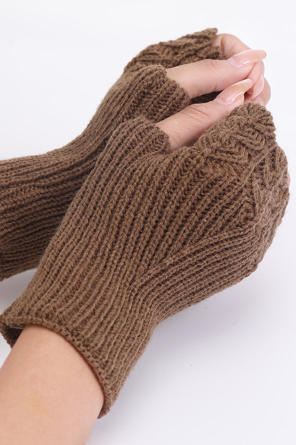 Fish scale wool knitted warm fingerless gloves