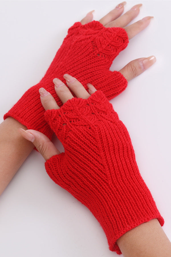 Fish scale wool knitted warm fingerless gloves