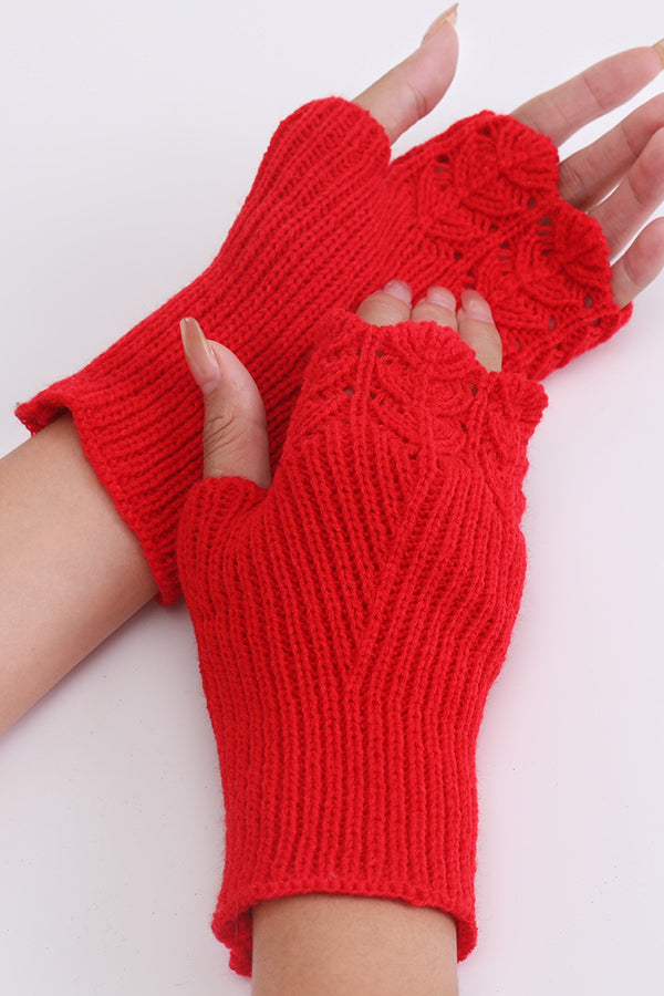 Fish scale wool knitted warm fingerless gloves