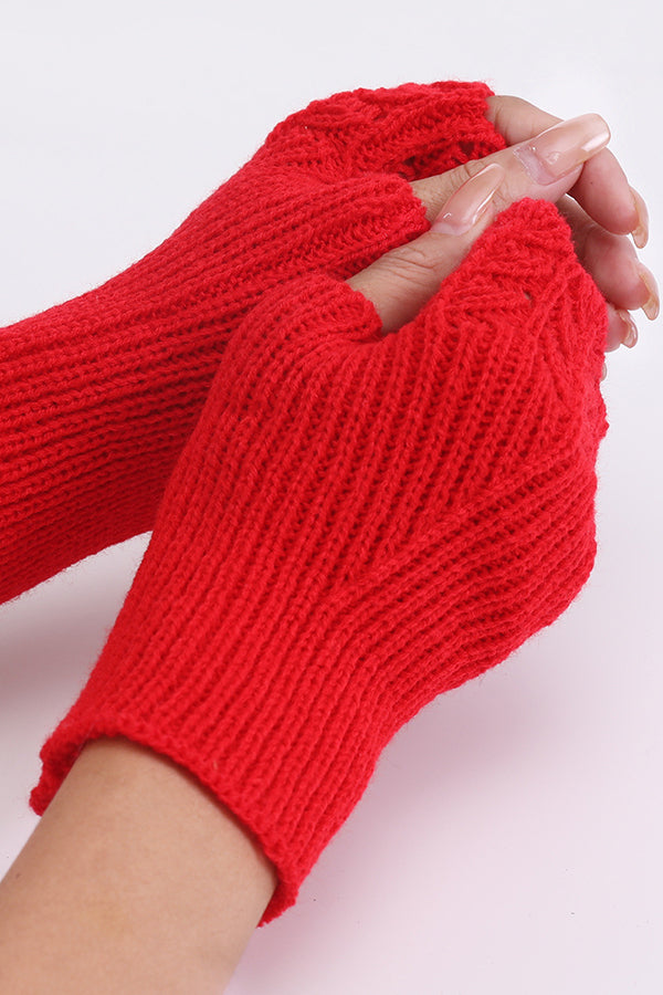 Fish scale wool knitted warm fingerless gloves