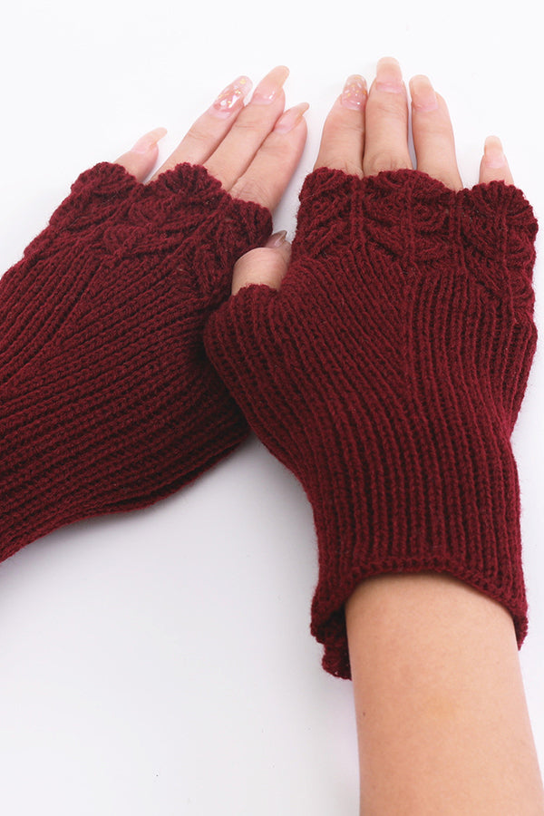 Fish scale wool knitted warm fingerless gloves