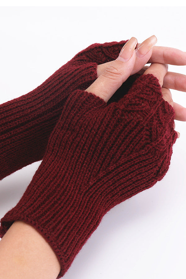 Fish scale wool knitted warm fingerless gloves