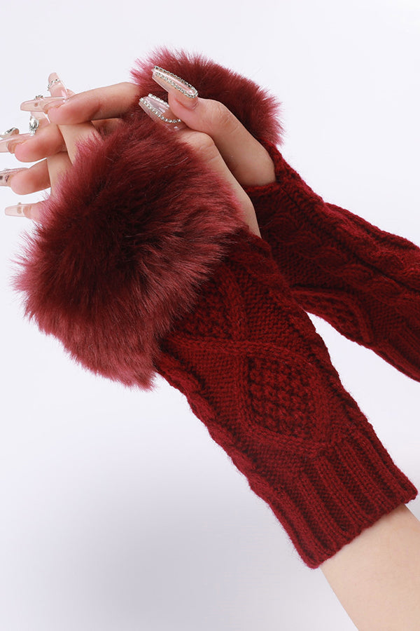 Woolen Plush Knitted Warm Fingerless Gloves