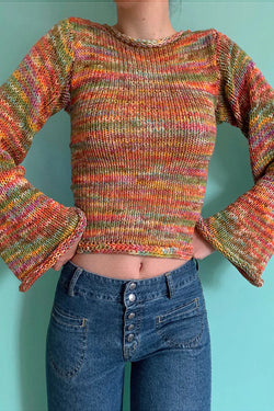 Pullover Striped Crew Neck Knitted Rainbow Sweater